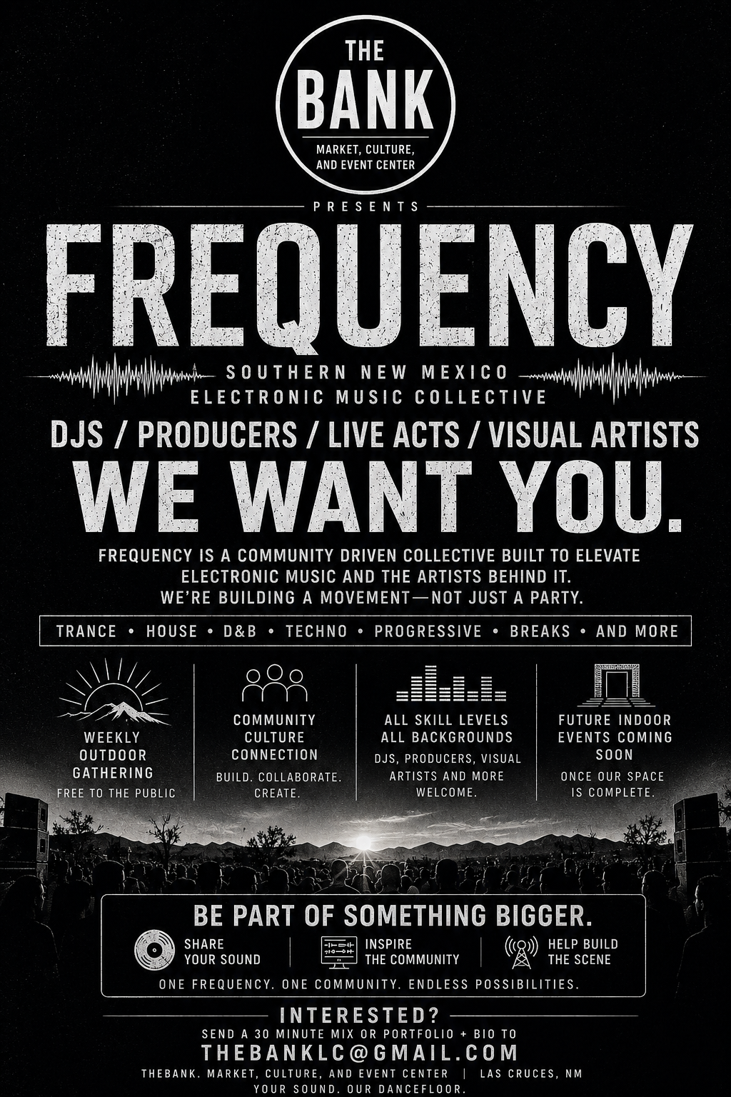Frequency electronic music collective flyer